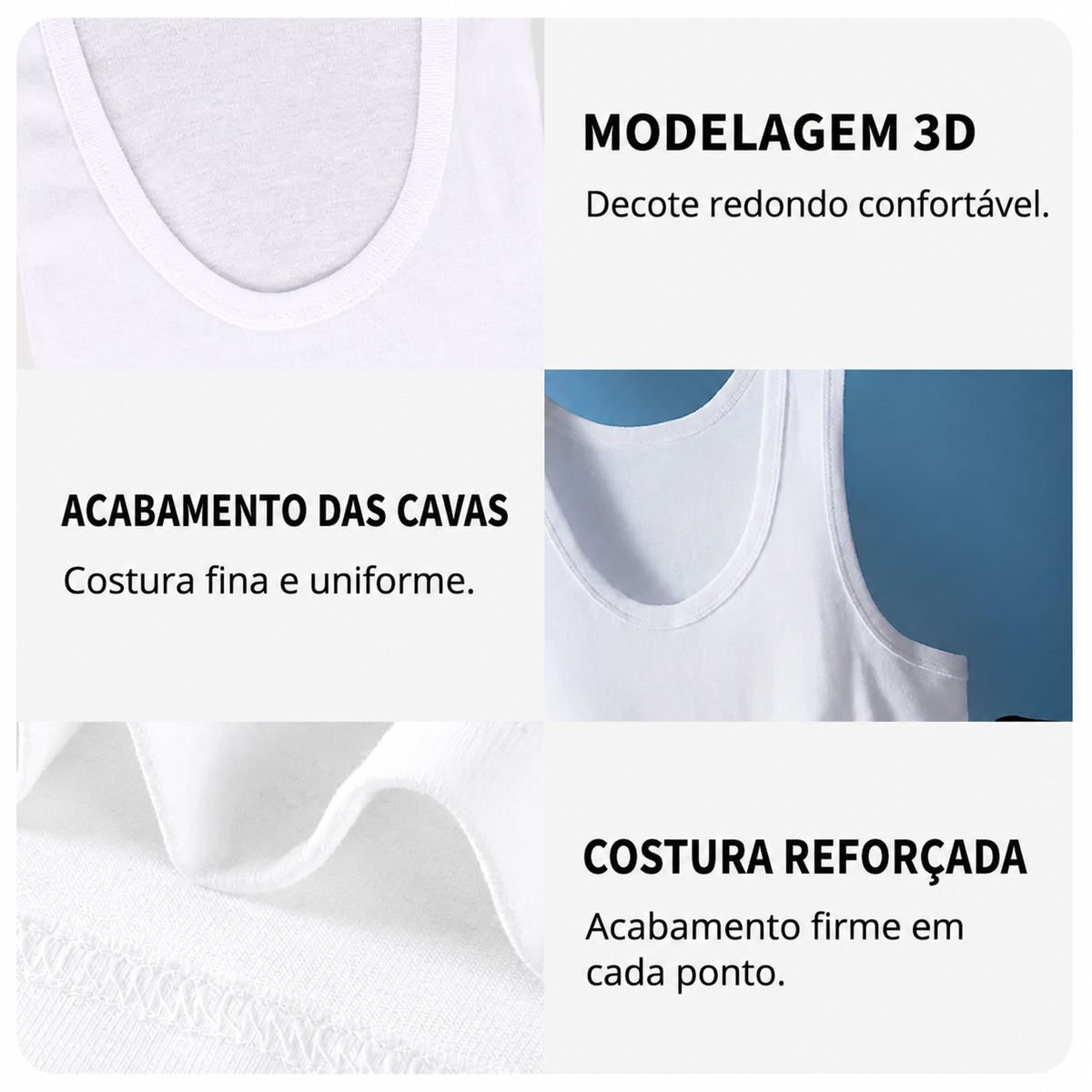Kit 5 Regatas Masculinas Essentials em Algodão
